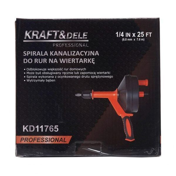 Трос сантехнічний для прочищення труб та каналізації 7,6 м Kraft&Dele KD11765 трос сантехнічний KD-KD11765 фото